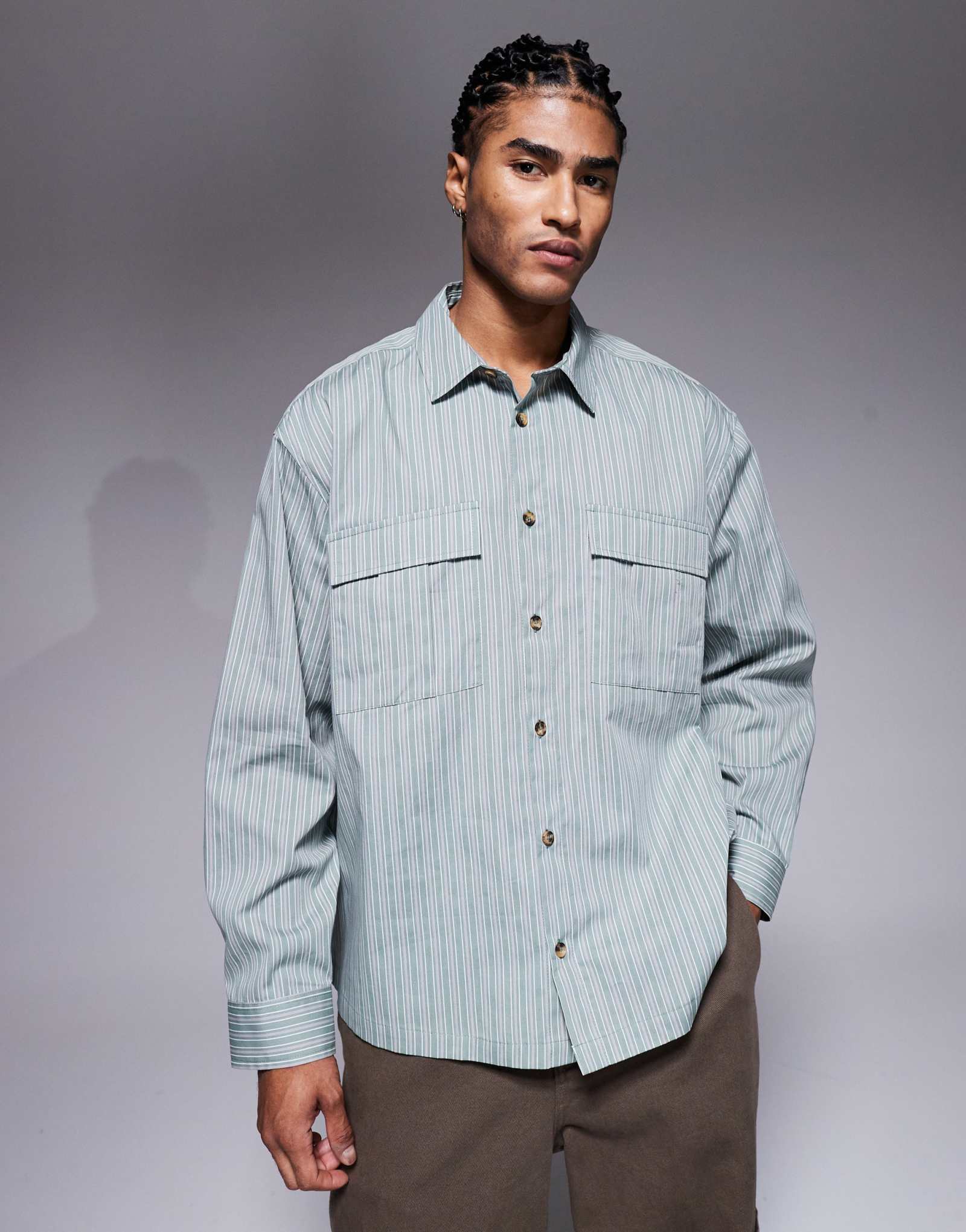 ДИЗАЙНЕРСКАЯ рубашка ASOS в зеленую полоску свободного кроя оверсайз от ASOS DESIGN