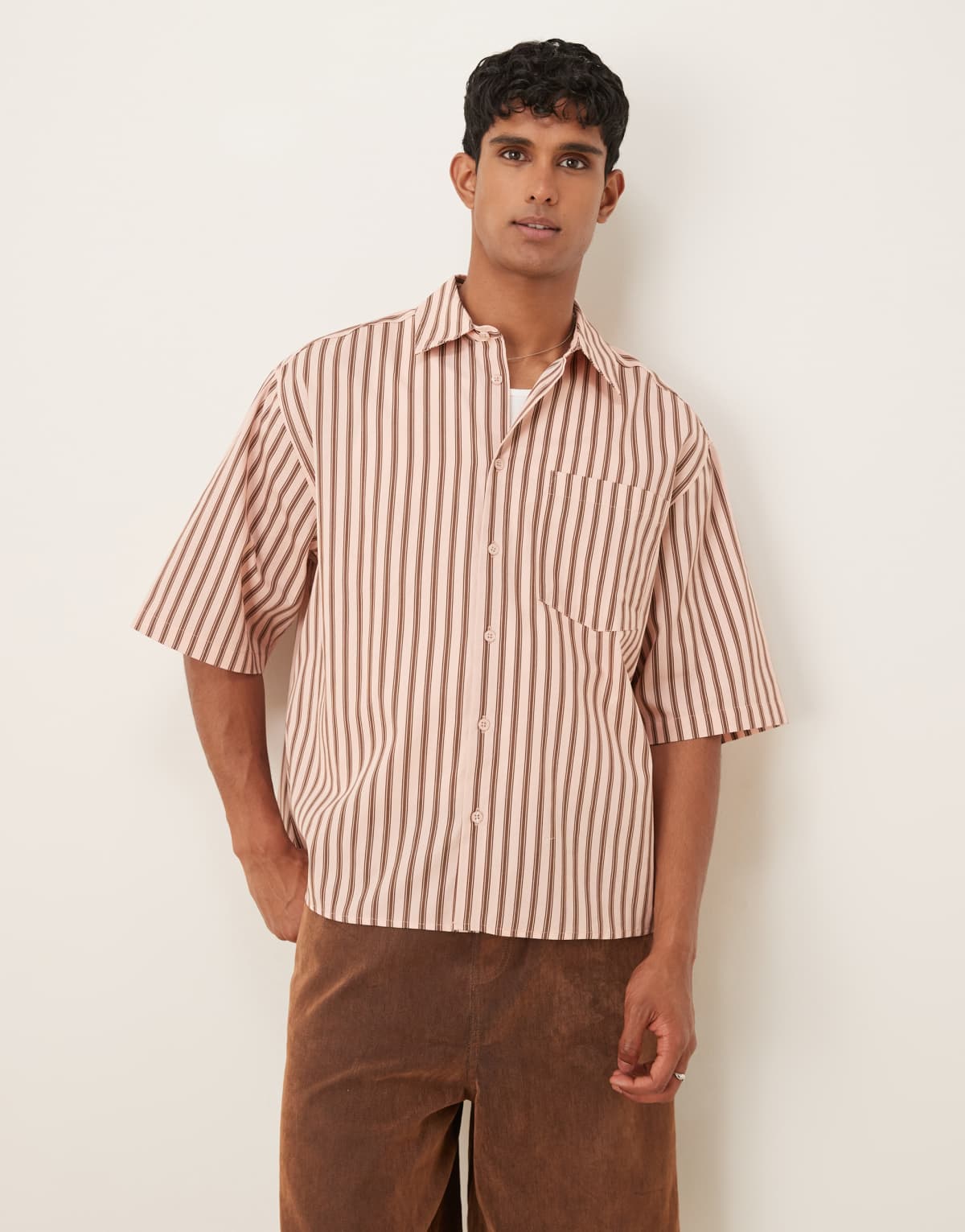 ASOS DESIGN boxy oversized stripe shirt in pink