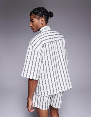 Asos Design Boxy Oversized Stripe Shirt With Chest Embroidery