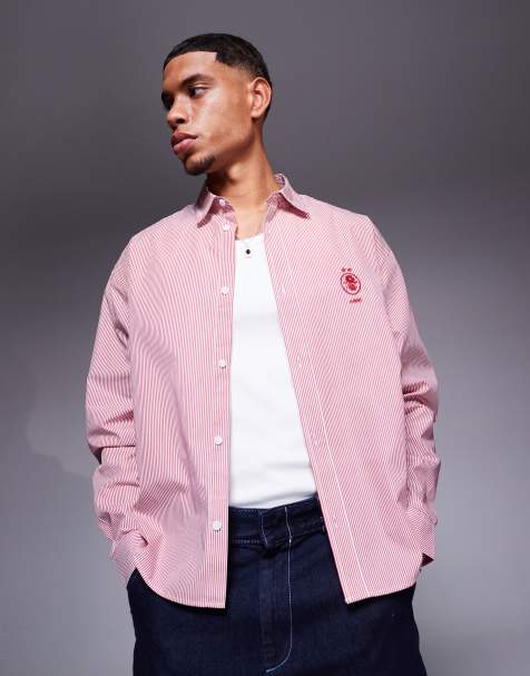 ASOS DESIGN boxy oversized stripe shirt with chest embroidery - view 1
