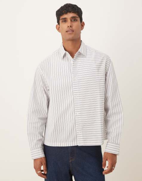ASOS DESIGN boxy oversized stripe shirt with cut and sew panels in white - view 1