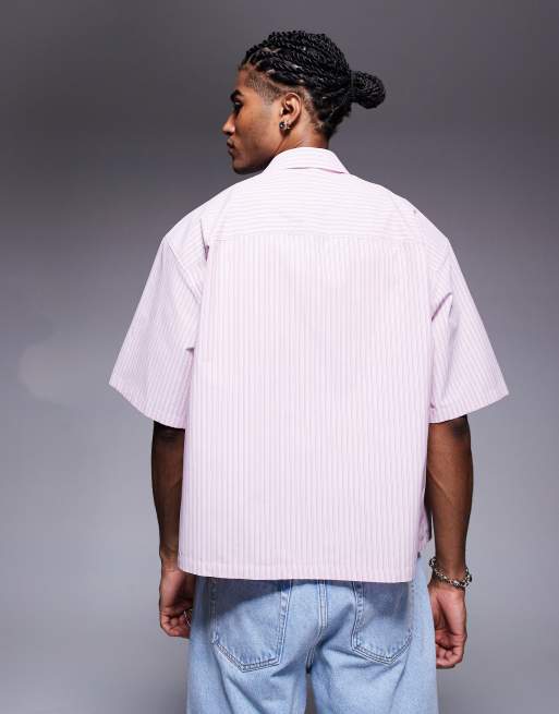 ASOS DESIGN boxy oversized striped poplin shirt in pink