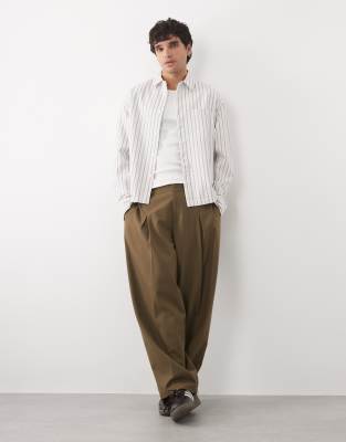 Мужская рубашка ASOS Design оверсайз в полоску, бежевая