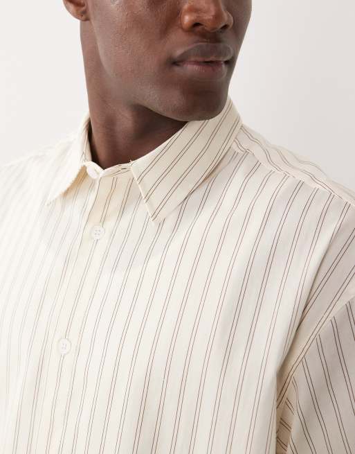 ASOS DESIGN boxy oversized striped shirt in beige, 3 of 5