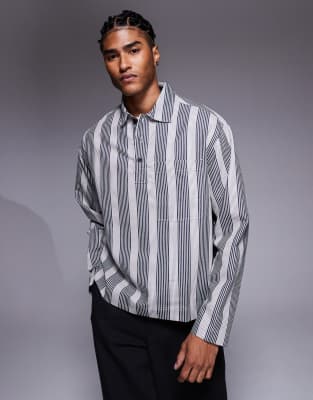 Asos Design Boxy Oversized Striped Shirt In Green