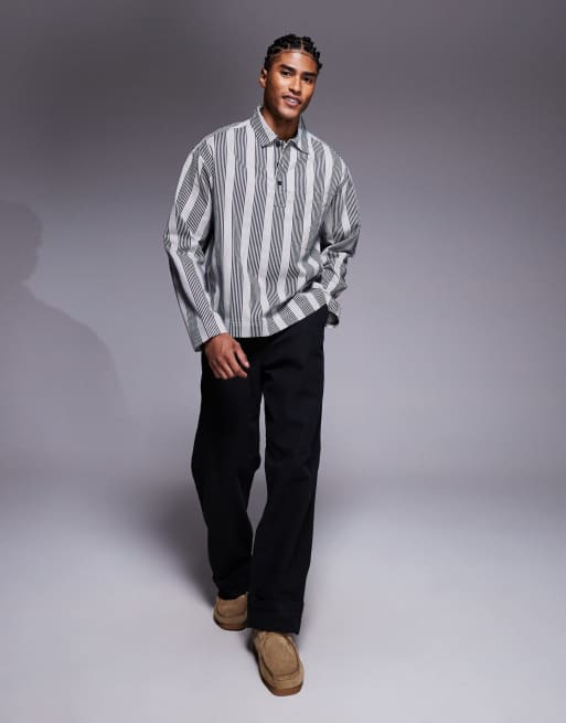 ASOS DESIGN boxy oversized striped shirt in black and white