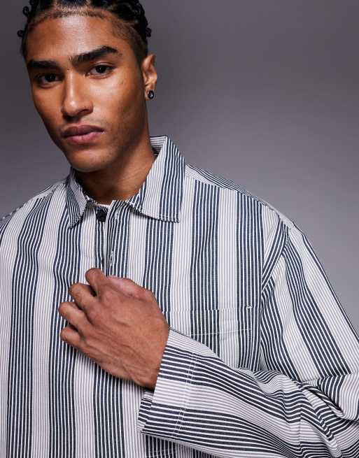 ASOS DESIGN boxy oversized striped shirt in black and white