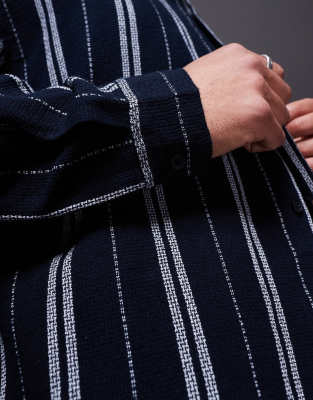 Asos Design Boxy Oversized Striped Shirt In Navy