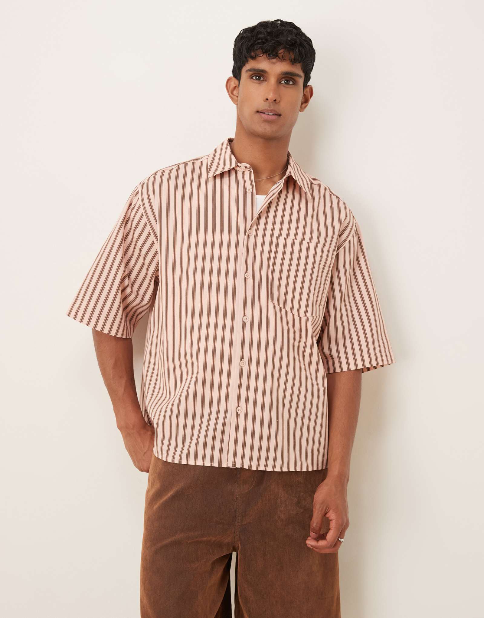 ДИЗАЙНЕРСКАЯ рубашка ASOS в квадратную полоску оверсайз розового цвета