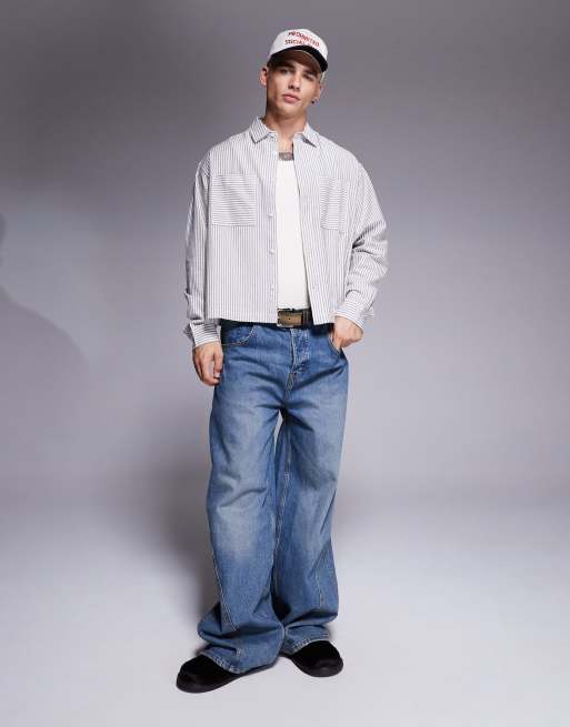 ASOS DESIGN boxy oversized striped shirt in white and gray, 2 of 4