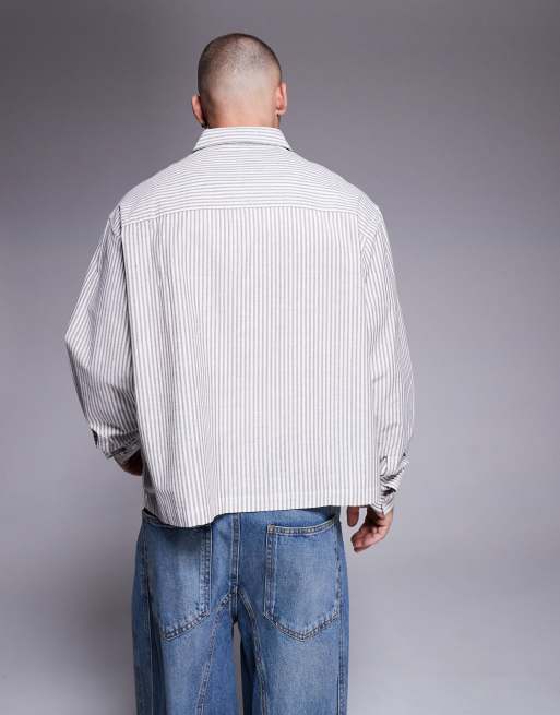ASOS DESIGN boxy oversized striped shirt in white and gray, 4 of 4
