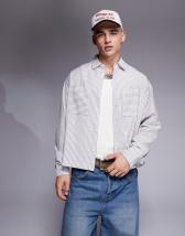 ASOS DESIGN boxy oversized striped shirt in white and gray