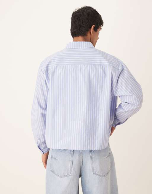 ASOS DESIGN - Chemise rayée oversize coupe carrée avec broderie - Bleu