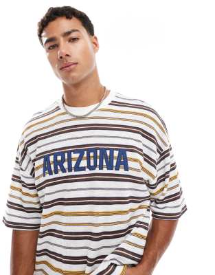 Asos Design Boxy Oversized Striped T-shirt With Chest Applique In White