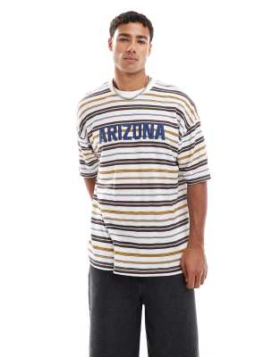 Asos Design Boxy Oversized Striped T-shirt With Chest Applique In White
