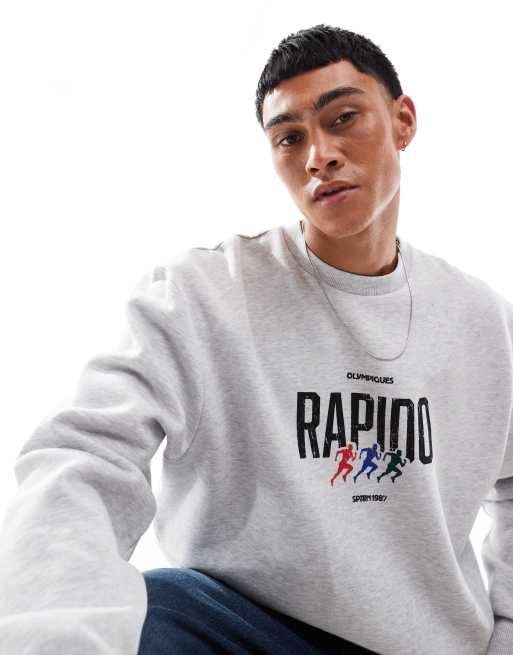 ASOS DESIGN boxy oversized sweatshirt with athletic print in gray heather 
