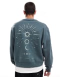 [ASOS DESIGN] ASOS DESIGN boxy oversized sweatshirt with back celestial print in washed navy-Grey M Dark Slate