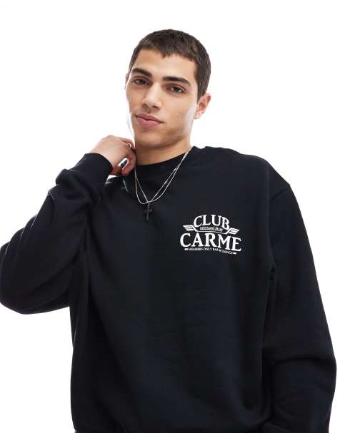 ASOS DESIGN boxy oversized sweatshirt with chest print in black - view 1