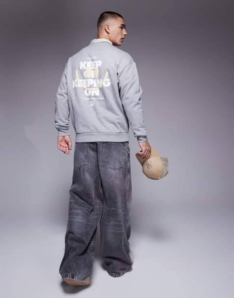 ASOS DESIGN boxy oversized sweatshirt with front and back print in gray heather - view 1