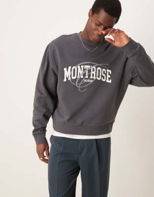 Asos Design Boxy Oversized Sweatshirt With Montrose Print In Gray