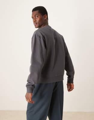 Asos Design Boxy Oversized Sweatshirt With Montrose Print In Gray