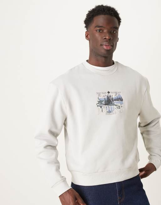 ASOS DESIGN boxy oversized sweatshirt with mountain print in light gray