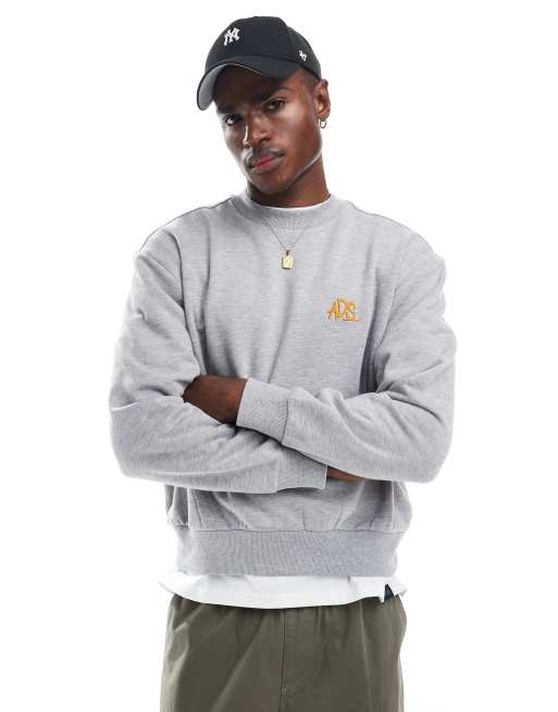 ASOS DESIGN boxy oversized sweatshirt with print in gray heather