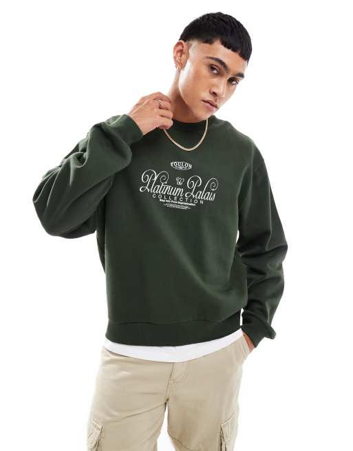 ASOS DESIGN boxy oversized sweatshirt with print in green