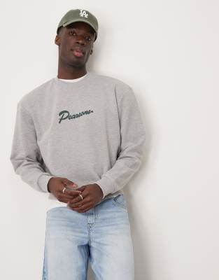 Asos Design Boxy Oversized Sweatshirt With Puff Print In Gray Heather