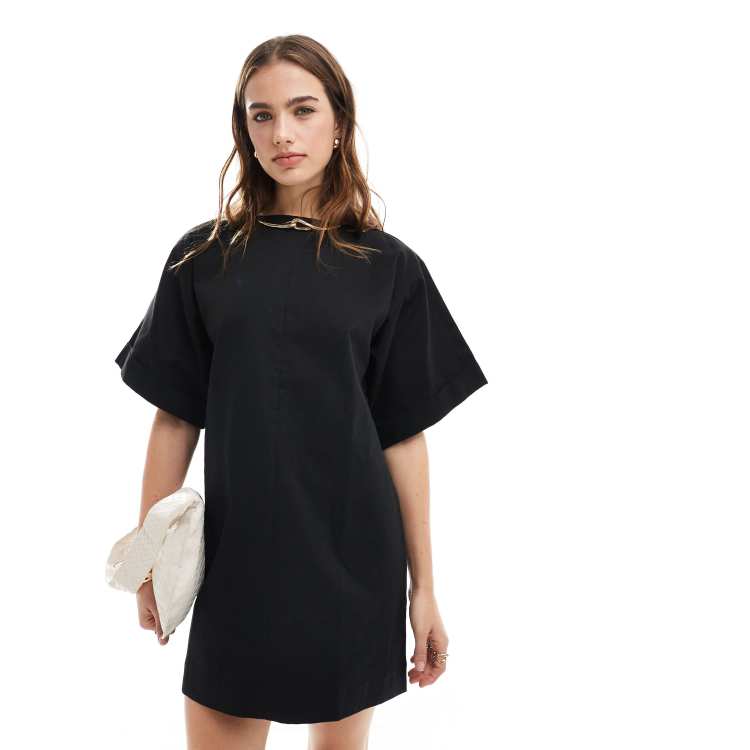 ASOS DESIGN boxy oversized t shirt cotton twill mini dress in black ASOS