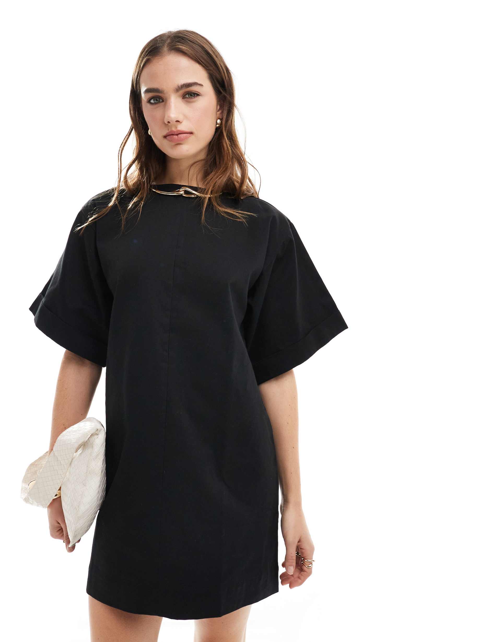 asos design boxy oversized t-shirt cotton twill mini dress in black