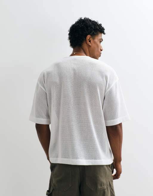 ASOS DESIGN boxy oversized t-shirt henley in neutral texture, 3 of 5