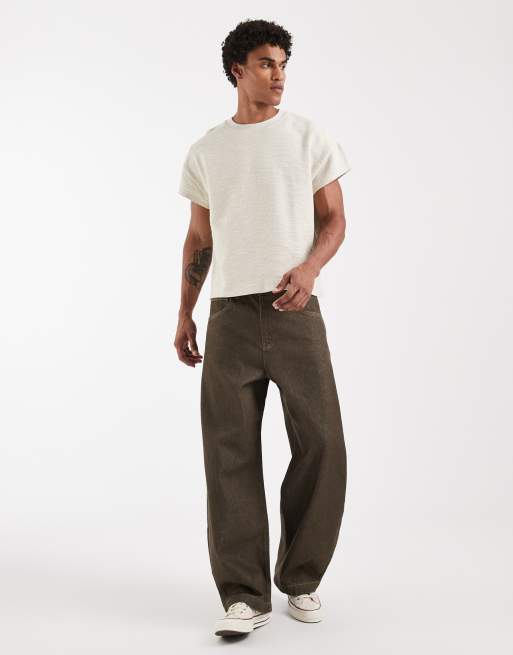 ASOS DESIGN boxy oversized T-shirt in beige textured fabric, 2 of 5