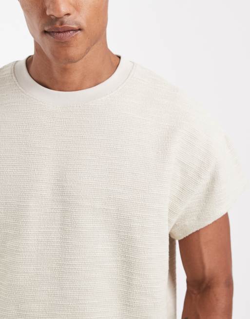 ASOS DESIGN boxy oversized T-shirt in beige textured fabric, 5 of 5