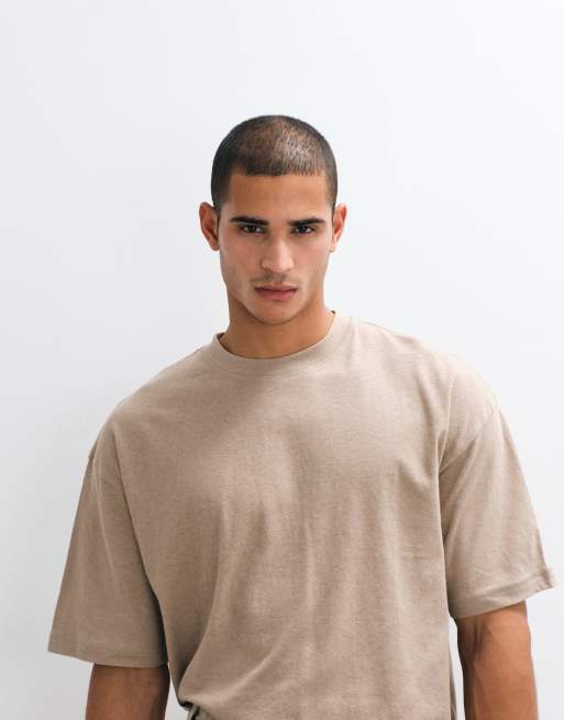 ASOS DESIGN boxy oversized t-shirt in beige with linen, 2 of 5