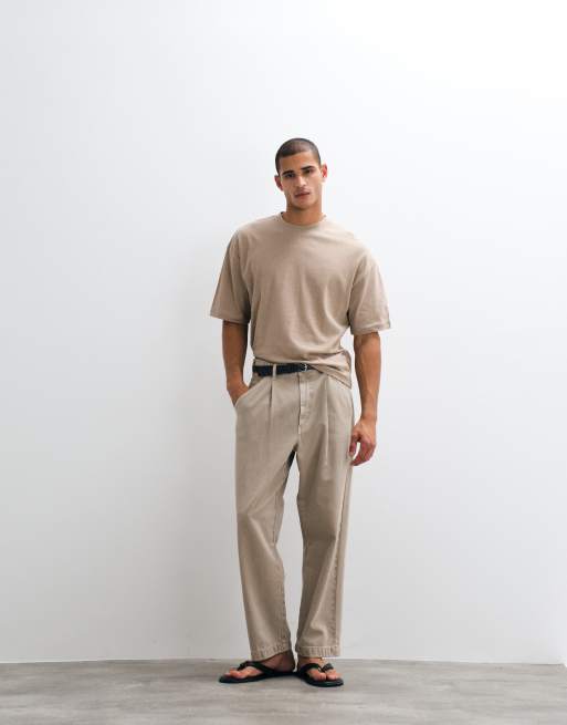 ASOS DESIGN boxy oversized t-shirt in beige with linen, 3 of 5