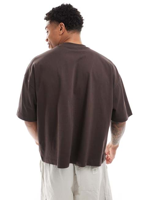 ASOS DESIGN boxy oversized t-shirt in brown with leopard