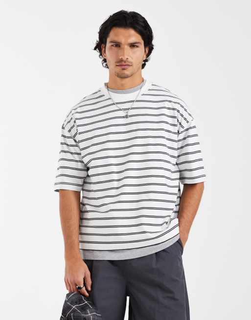ASOS DESIGN boxy oversized t-shirt in cream stripe, 2 of 5