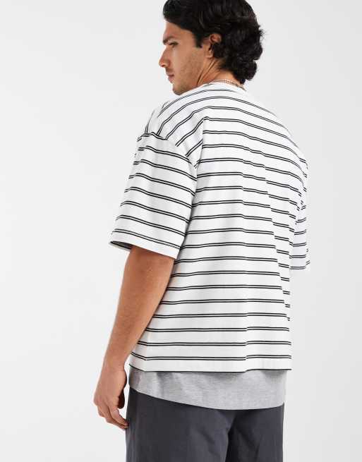 ASOS DESIGN boxy oversized t-shirt in cream stripe, 4 of 5