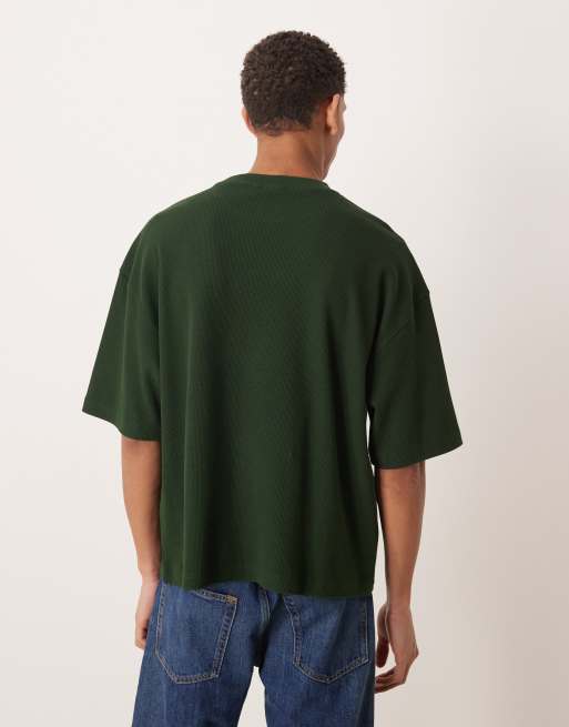 ASOS DESIGN boxy oversized t-shirt in dark green waffle, 3 of 5