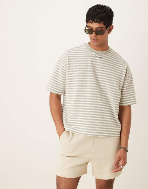 ASOS DESIGN boxy oversized t-shirt in grey textured stripe - view 1