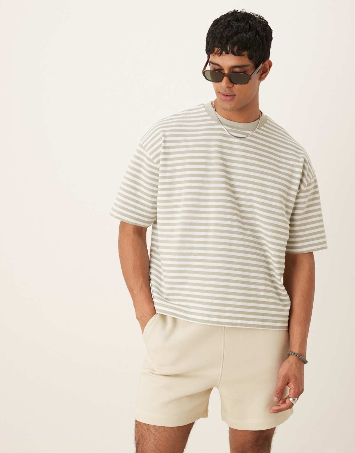 ASOS DESIGN boxy oversized t-shirt in grey textured stripe