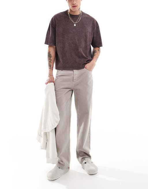 ASOS DESIGN boxy oversized t-shirt in heavyweight 220gsm washed brown with grunge back print, 3 of 4