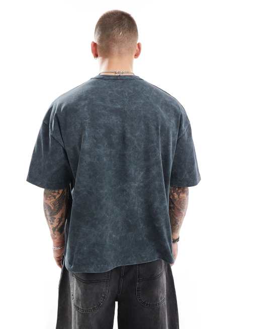 ASOS DESIGN boxy oversized t-shirt in heavyweight 220gsm washed green with front print, 4 of 4