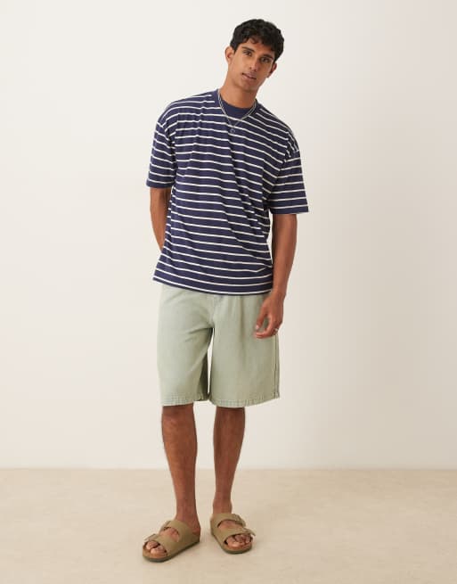 ASOS DESIGN boxy oversized t-shirt in navy and white stripe, 2 of 4