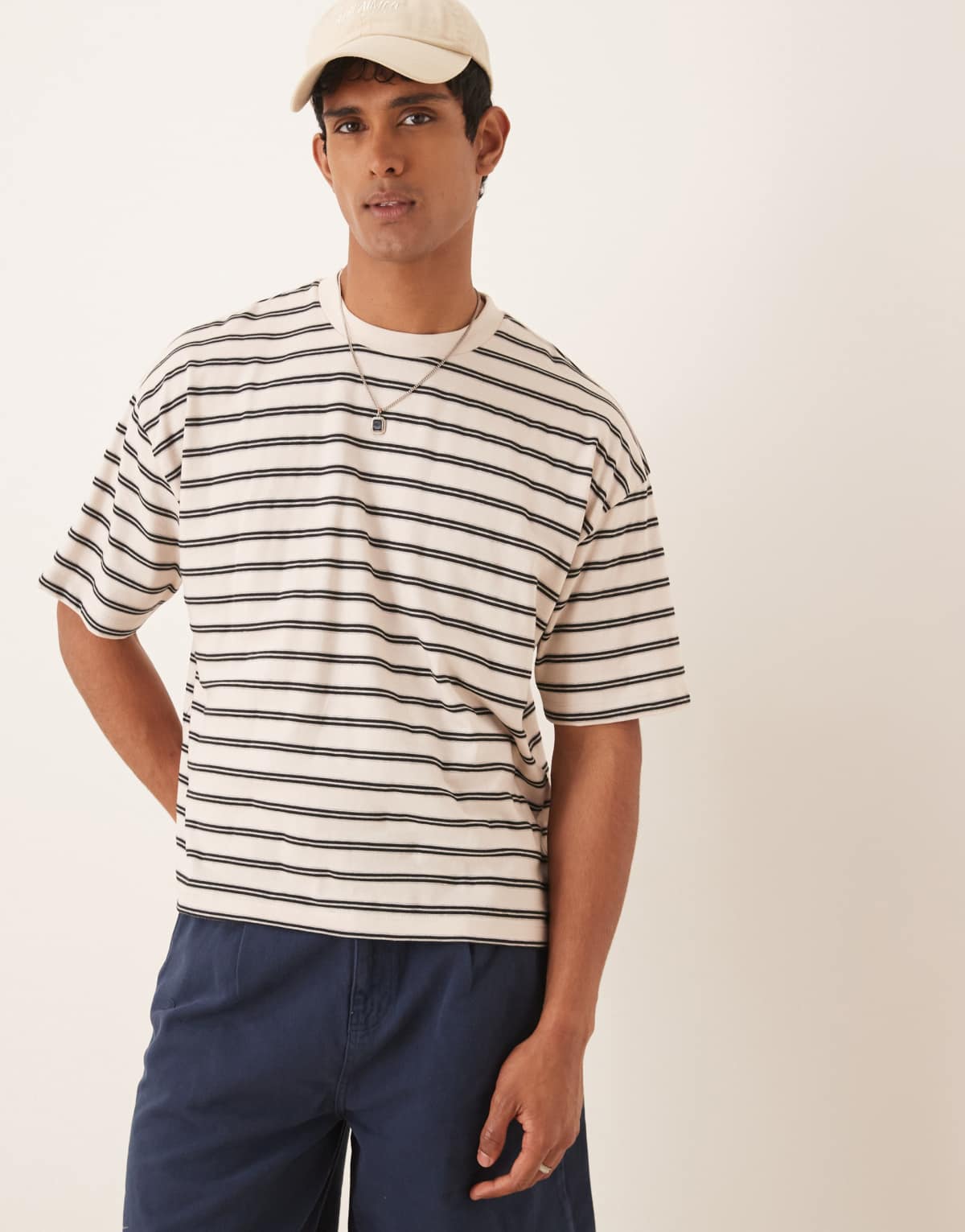 ASOS DESIGN boxy oversized t-shirt in off white stripe