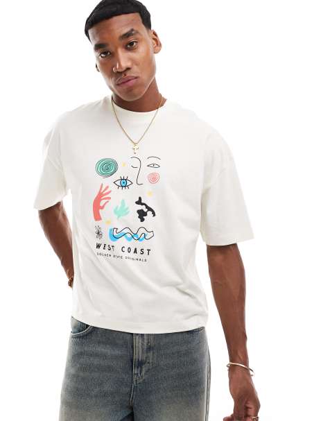 ASOS DESIGN boxy oversized t-shirt in off white with abstract front print - view 1