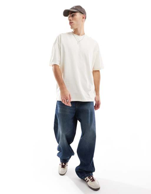 ASOS DESIGN boxy oversized t-shirt in off white with back print