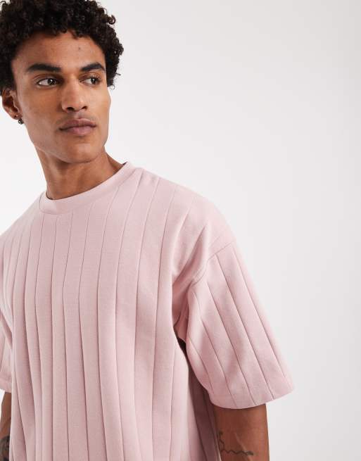 ASOS DESIGN boxy oversized t-shirt in pink wide rib, 3 of 5