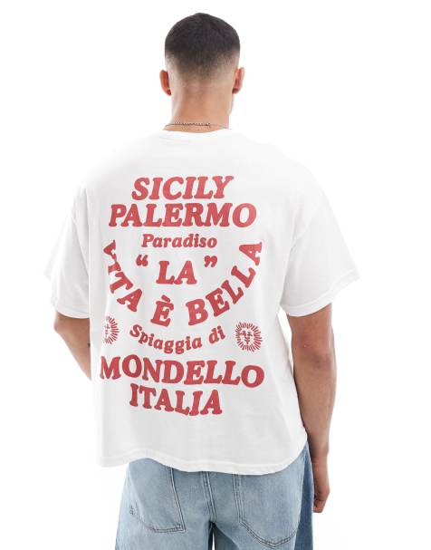 ASOS DESIGN boxy oversized t-shirt in white with Sicily back print - view 1